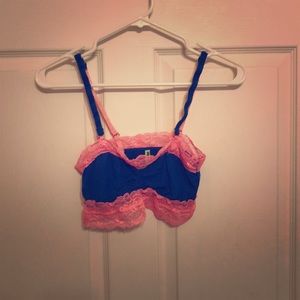 Pink and blue honeydew lace bandeau NWOT